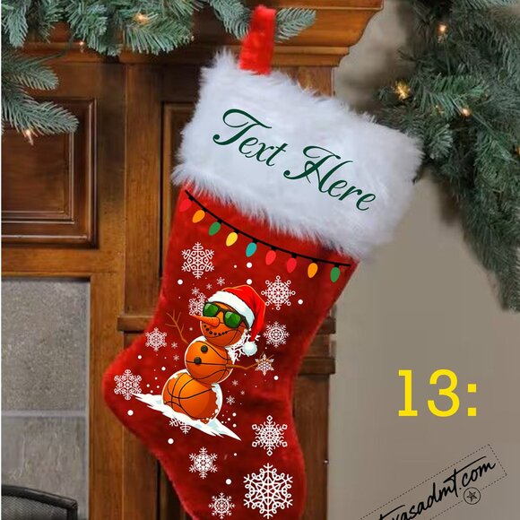 Personalized Merry Christmas Stocking Name/Custom Red Plush with Printed Lights - Picture 11 of 16